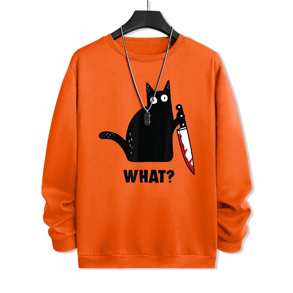 What Black Knife Cat Hoodies Men Harajuku Printing Long Sleeves New Sleeve Casual Sweatshirt Autumn Oversized Fleece Mens Hoody