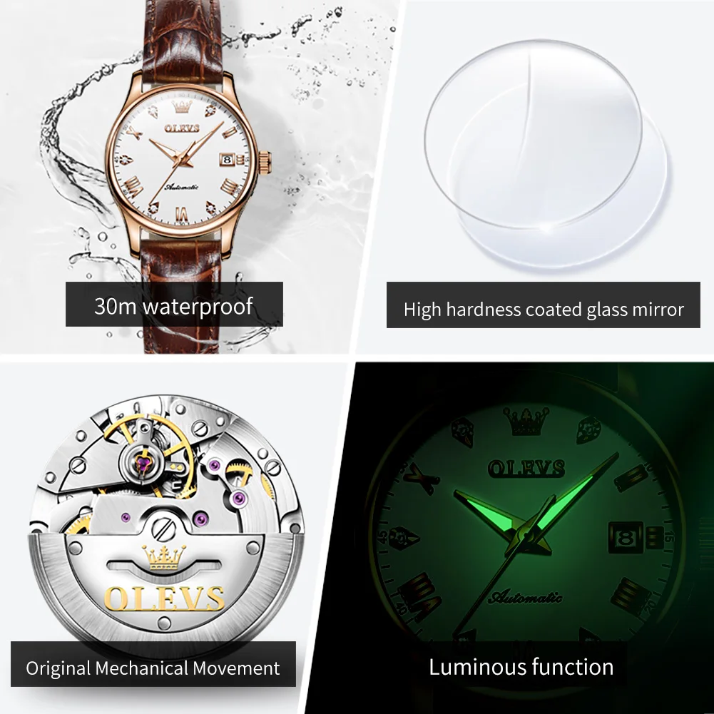 OLEVS 9932 Women\'s Watches Fashion Luxury Original Wristwatch Waterproof Luminous Automatic Watch Chronograph Date Ladies Watch