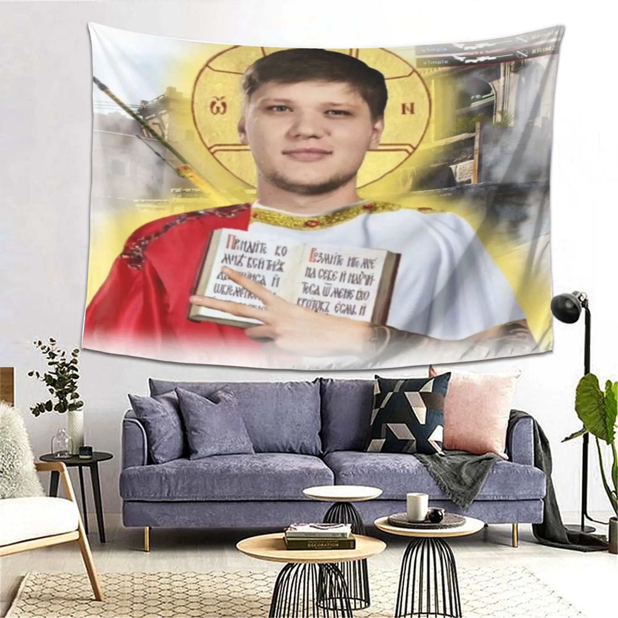 1pc Saint S-S1mple Meme Tapestry C-CS-S Game Funny Saint Portrait Wall Hanging Gamer Bedroom Decor cool room stuff