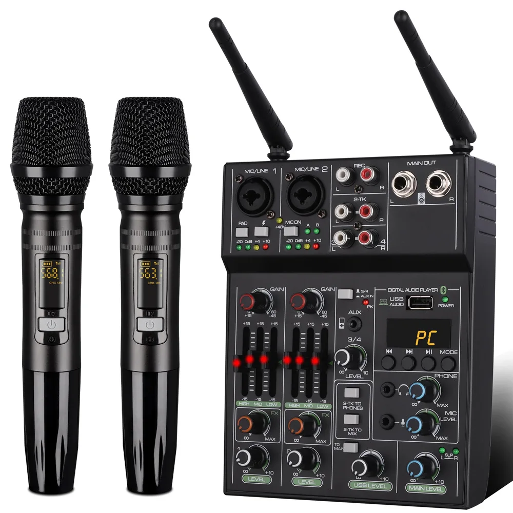 

Mixer with one to two, wireless microphone, mixer Bluetooth, singing microphone