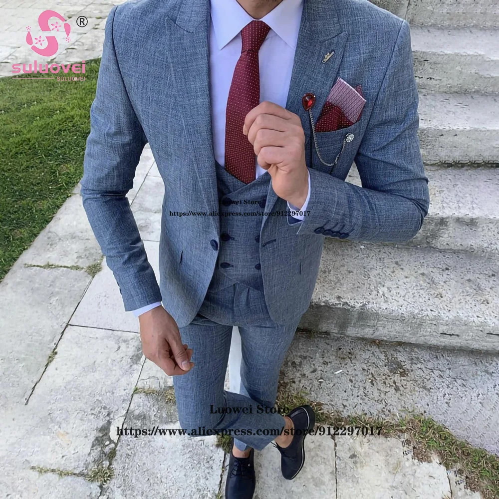 Fashion Suits For Men Slim Fit 3 Piece Jacket Vest Pants Set Costume Homme Mariage Formal Prom Groom Wedding Peaked Lapel Tuxedo