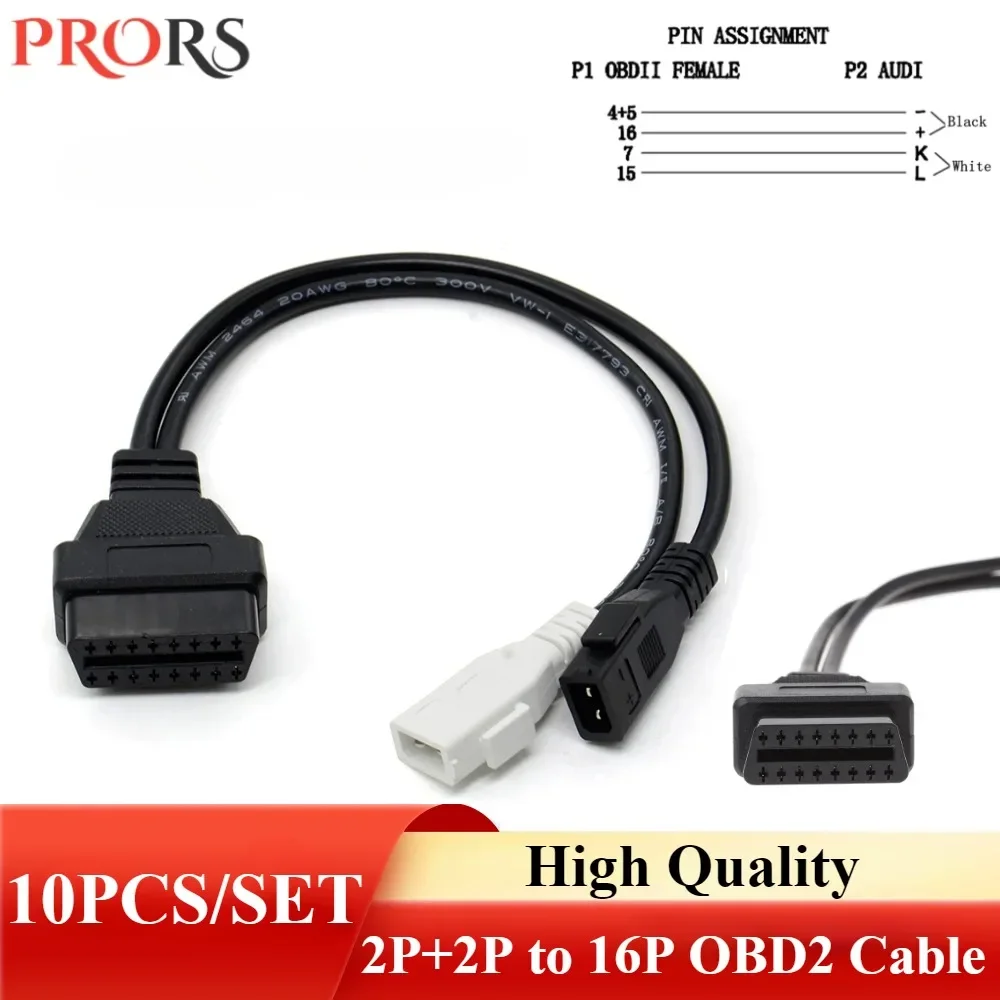

10 шт./компл. 2P + 2P на 16-контактный гнездовой разъем для V-W для S-koda для A-udiI 2X2 OBD1 OBD2 для адаптера V-AG, автомобильный диагностический кабель, инструмент