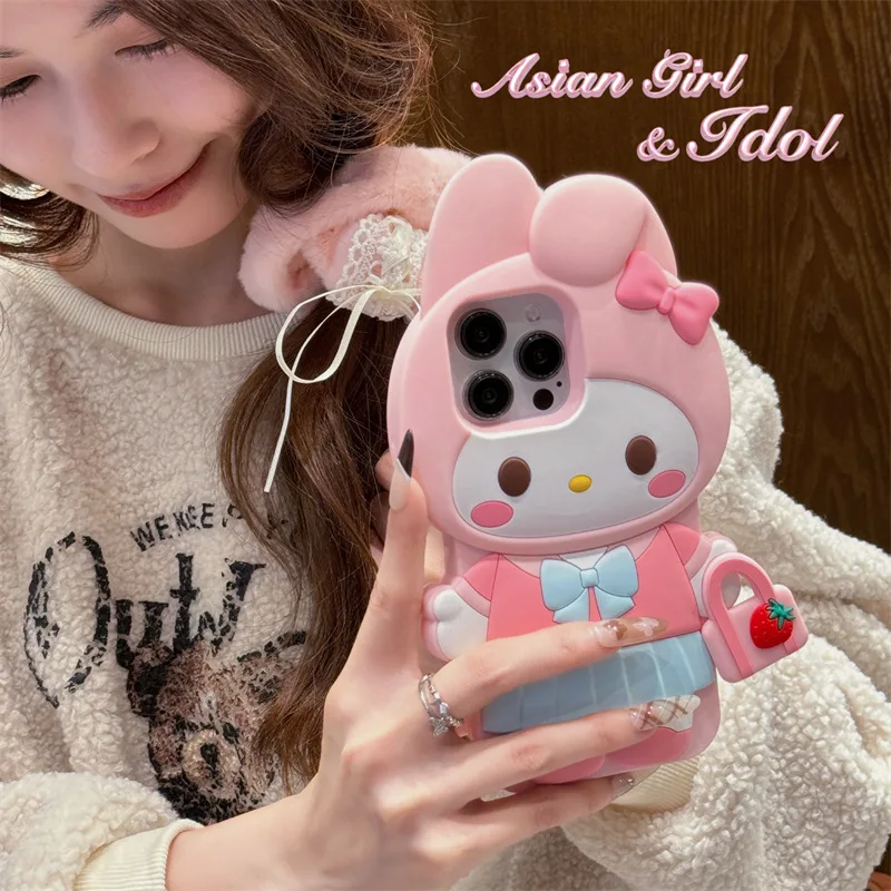 Sanrio 3d dos desenhos animados minha melodia y2k caso de telefone para iphone 16 15 14 13 12 11 pro max kawaii silicone macio capa traseira y2k presente da menina