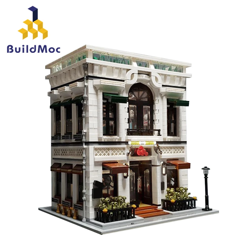 BuildMOC 해물 레스토랑 빌딩 블록 세트, 모듈식 플라잉 랍스터, 모던 거리 풍경 건축 모델 장난감, 성인 선물