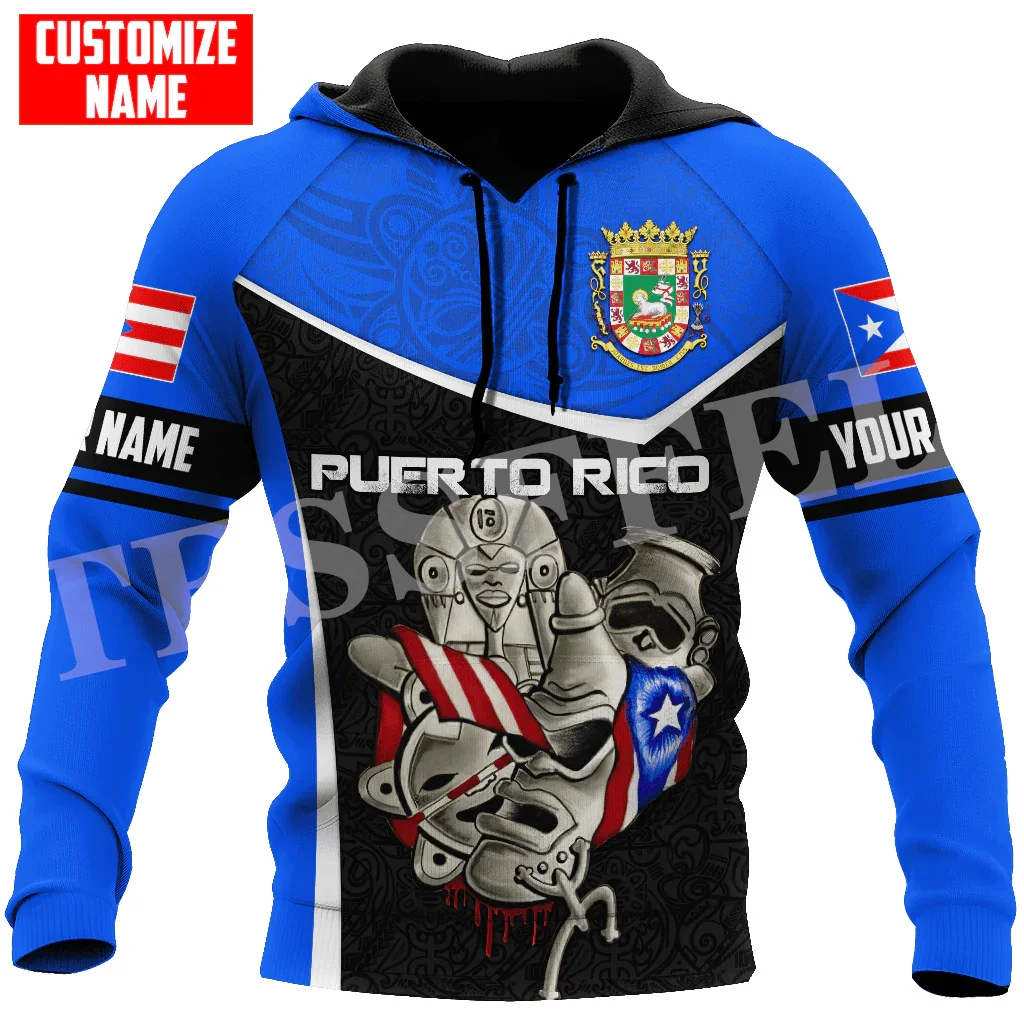 

Custom Name Puerto Rico Flag Boricua Country Tattoo Tribe Retro Vintage Harajuku 3DPrint Pullover Casual Funny Jacket Hoodies X1