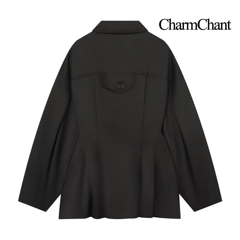 CHARMCHANT Women's Oversized Utility Jacket Point Collar Drawstring Waist Big Pockets Outerwear Commuter Street Style Fall 2026