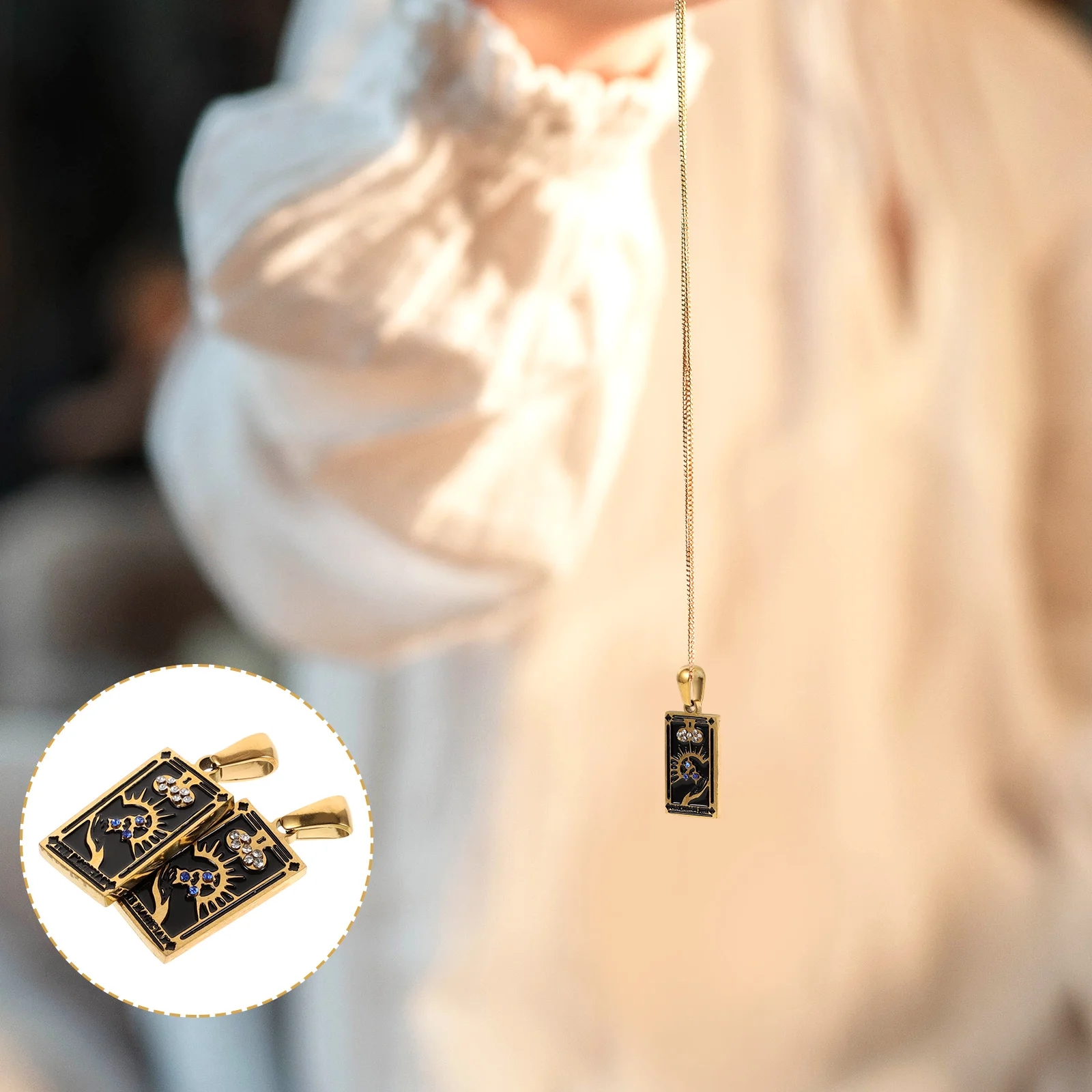 

2pcs Stainless Steel Tarot Card Pendant Retro Jewelry Charm Diy Necklace Keychain Charms Craft Accessory For Women Men