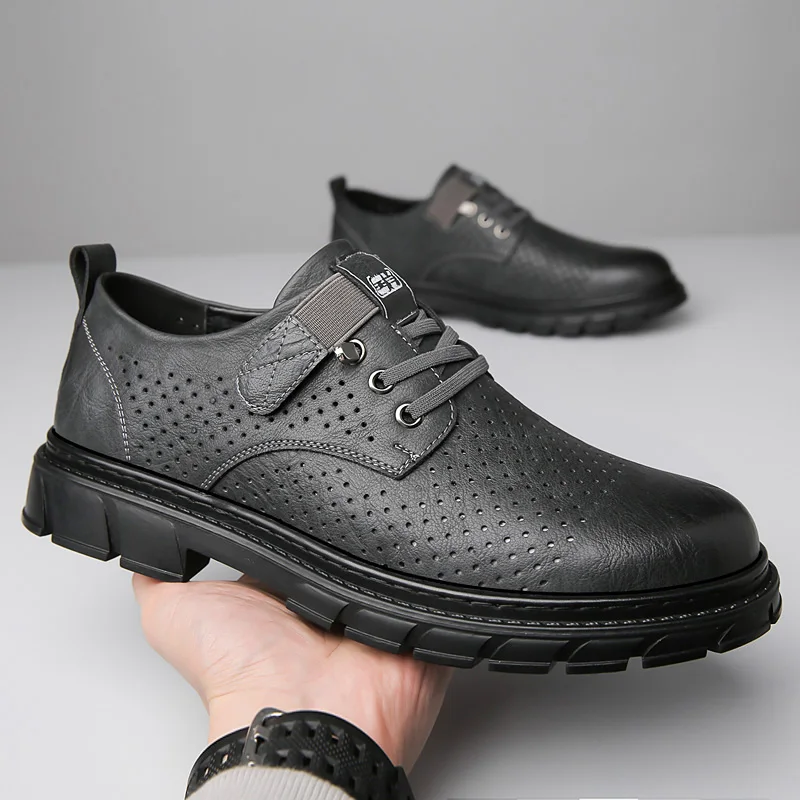 New Spring Summer Breathable Men Shoes Genuine Leather Designer Shoes Men Thick Bottom Oxford Shoes Luxury Lace-up Dress Shoes