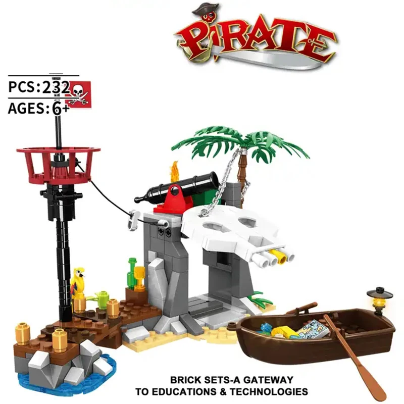 232pcs Pirate Boat Ship Seaside Treasure Island Building Blocks Bricks Sets Construction Toys For Children Boys Gift