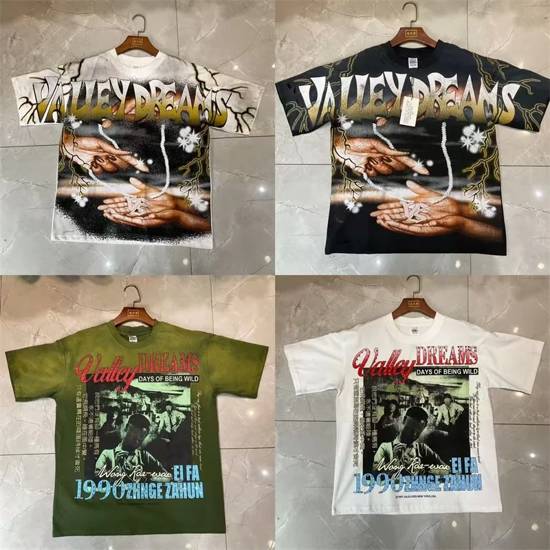 

Мужская футболка Hot Drill Letters VALLEY, американские винтажные базовые футболки большого размера Vale