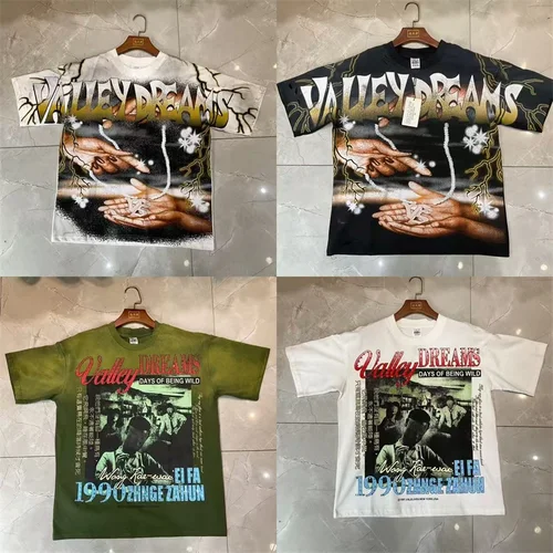 Hot Drill Letters VALLEY Camiseta para hombre American Vintage Vale Camisetas básicas de gran tamaño