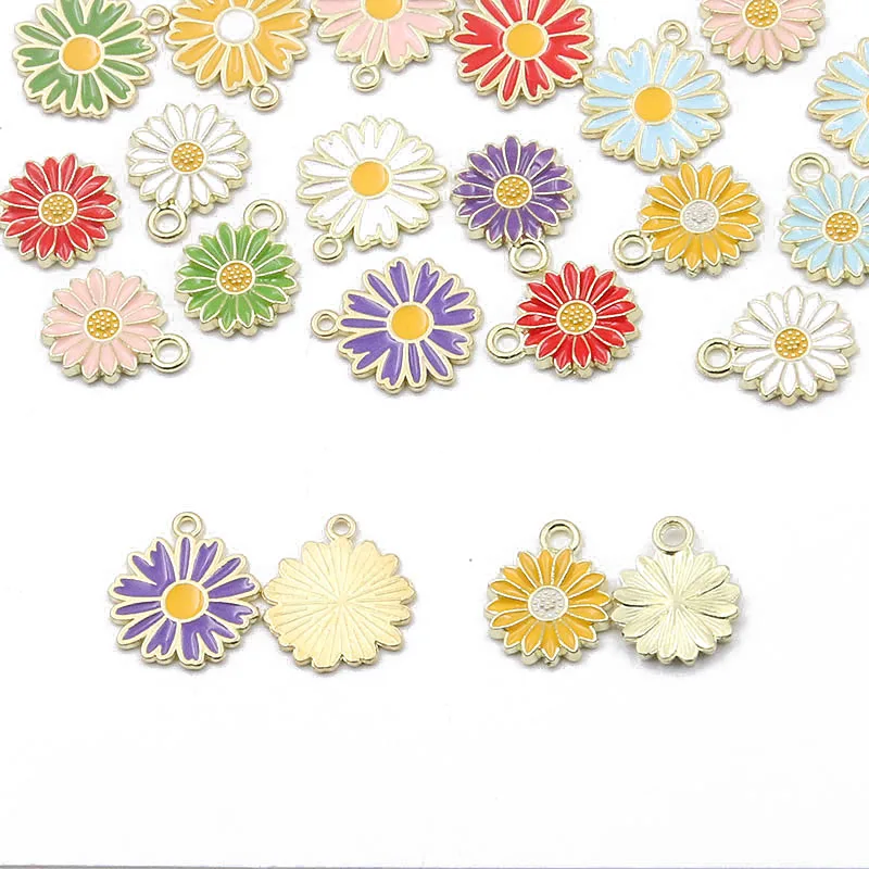 10Pcs 7Color 2 Style Alloy Metal Drop Oil Colorblock Daisies Charm Flower Plant Pendant For DIY Bracelet Necklace Jewelry Making