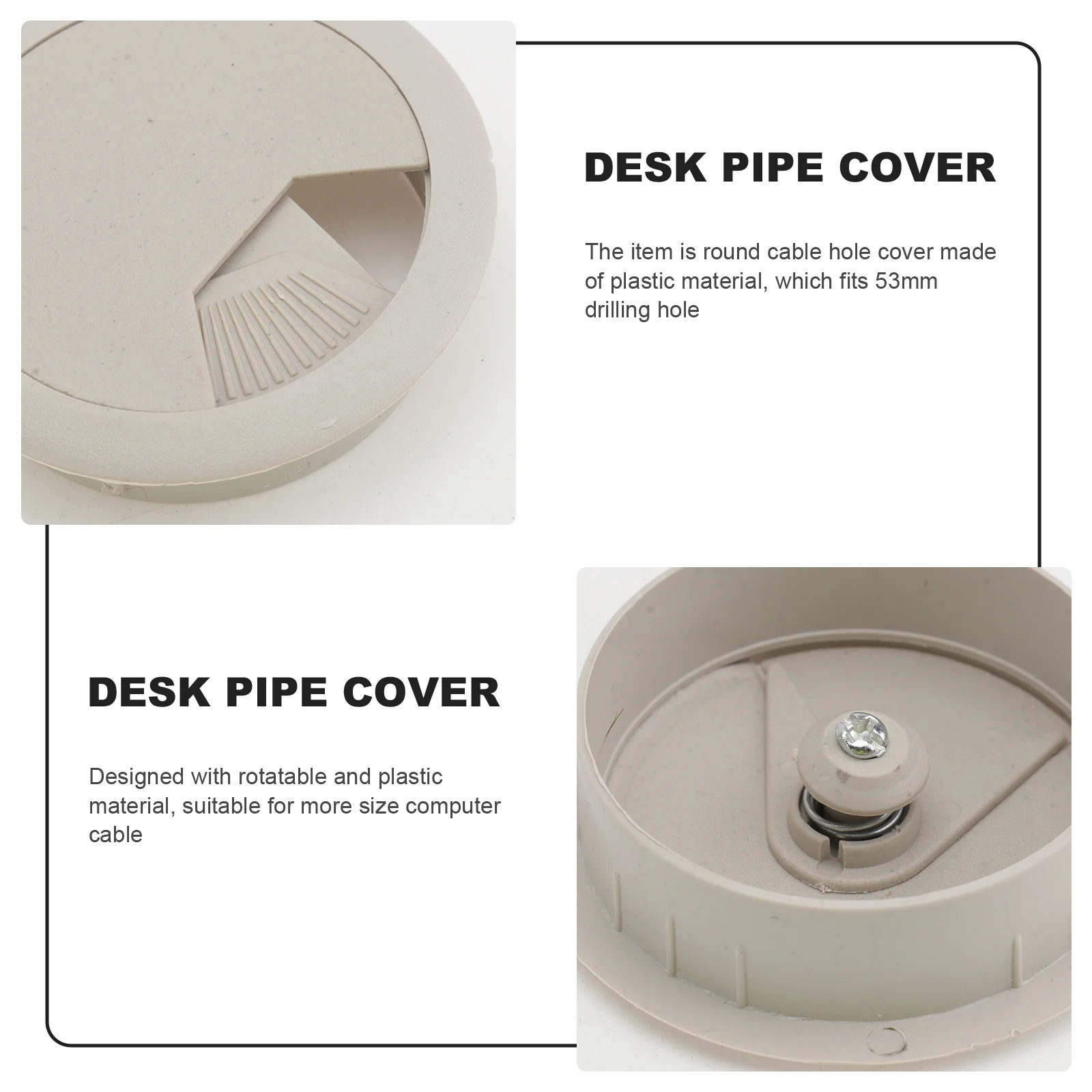 10Pcs Office Desk Grommet Round Cable Hole Cover 53mm Plastic Rotatable Cable Cover for Computer Home Hotel Bank Office