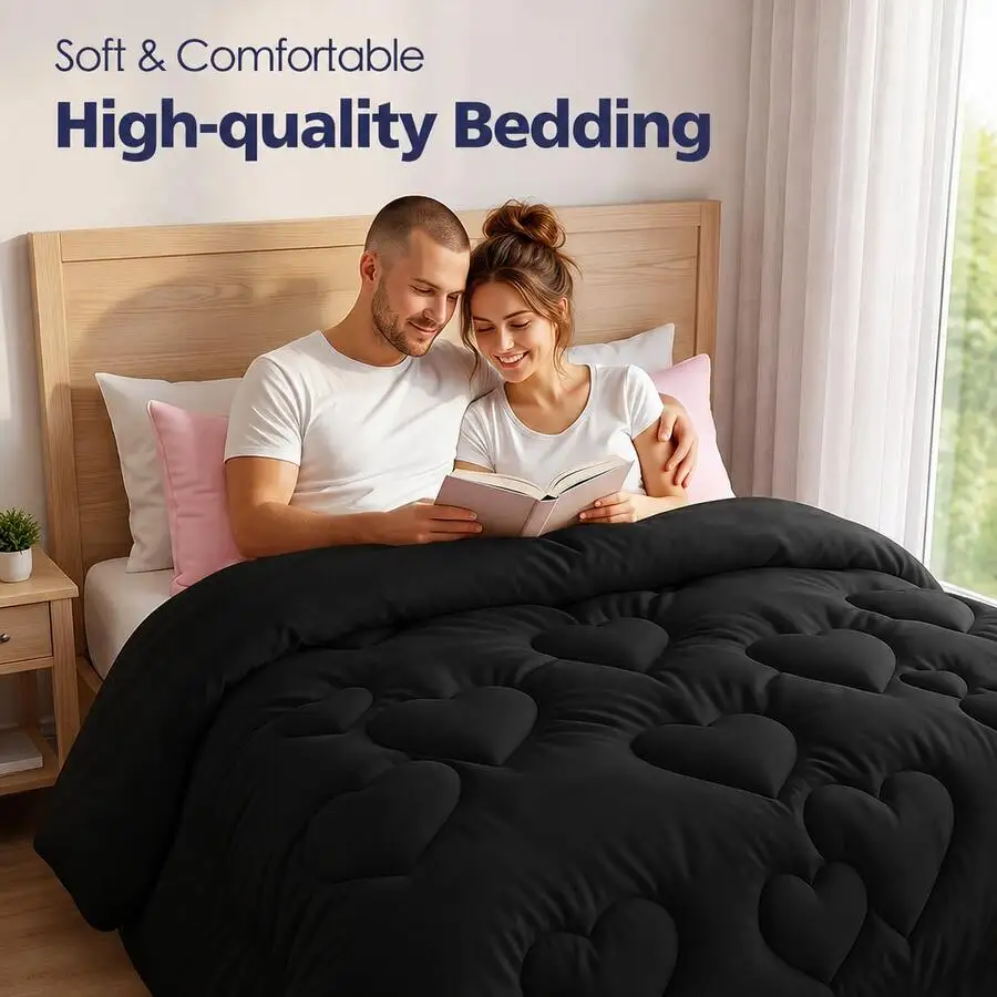 Comforter Duvet Insert - Quilted Comforters Twin/Full/Queen/King Size, All Season Duvet, GentleSoft Down Alternative Bedding Bla