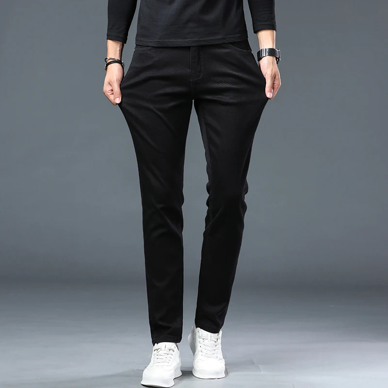 2024 fall new high-end business casual jeans black youth slim straight stretch pants simple fashion men's pants