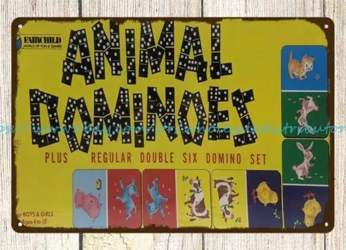 1960s retro toy Animal Dominoes metal tin sign home decor ideas bedroom