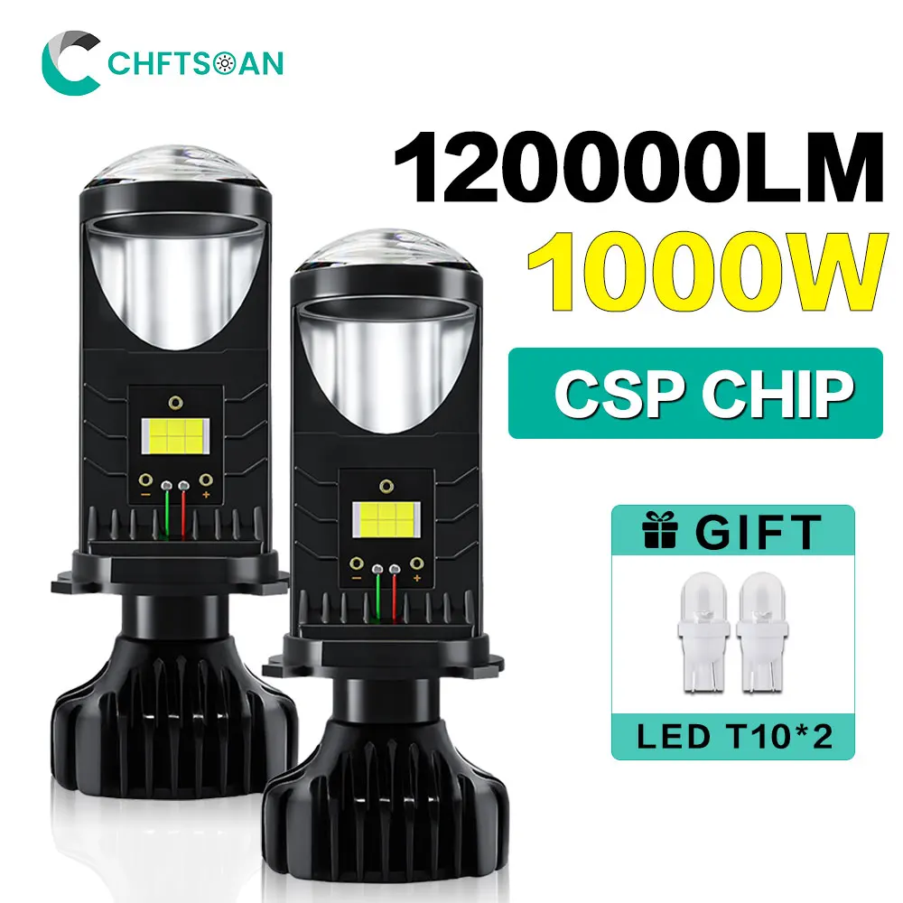 

Chftsoan Led Lens Headlight 1000W 120000LM Projector Lens H4 Headlight Bulbs High Low Light 6000K Headlamp Auto Fog Lamp 10-32V