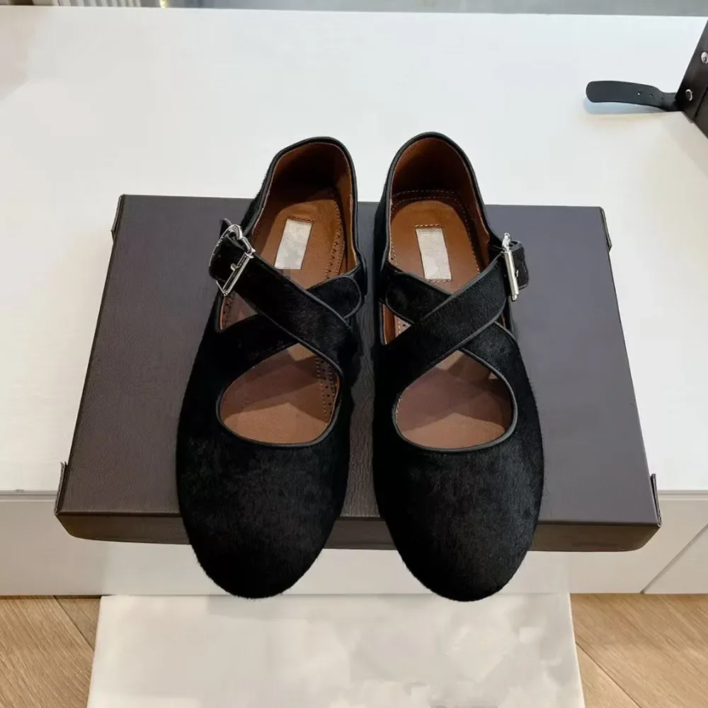 

2026 new cross strap flat ballet shoes for women wearing round toe silver Mary Jane single shoes for women