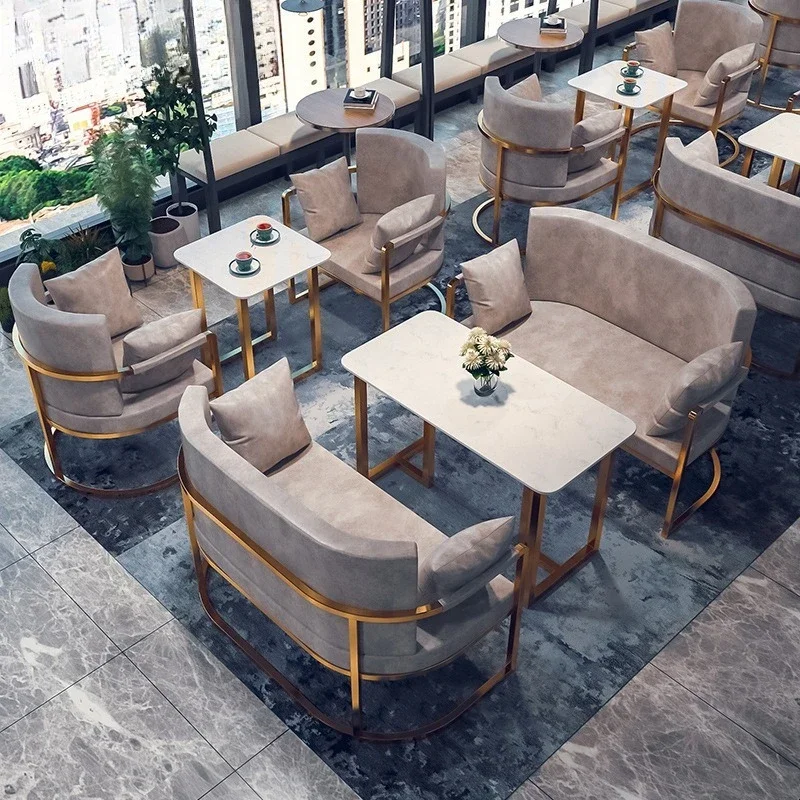 Cafe sofa, modern restaurant leisure booth simple small sofa, single negotiation business sofa table and chairs