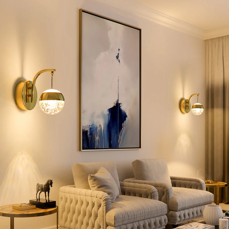 Semplice camera da letto comodino lampada da parete in cristallo a led soggiorno moderno sfondo applique da parete sala da pranzo di lusso scala illuminazione a LED