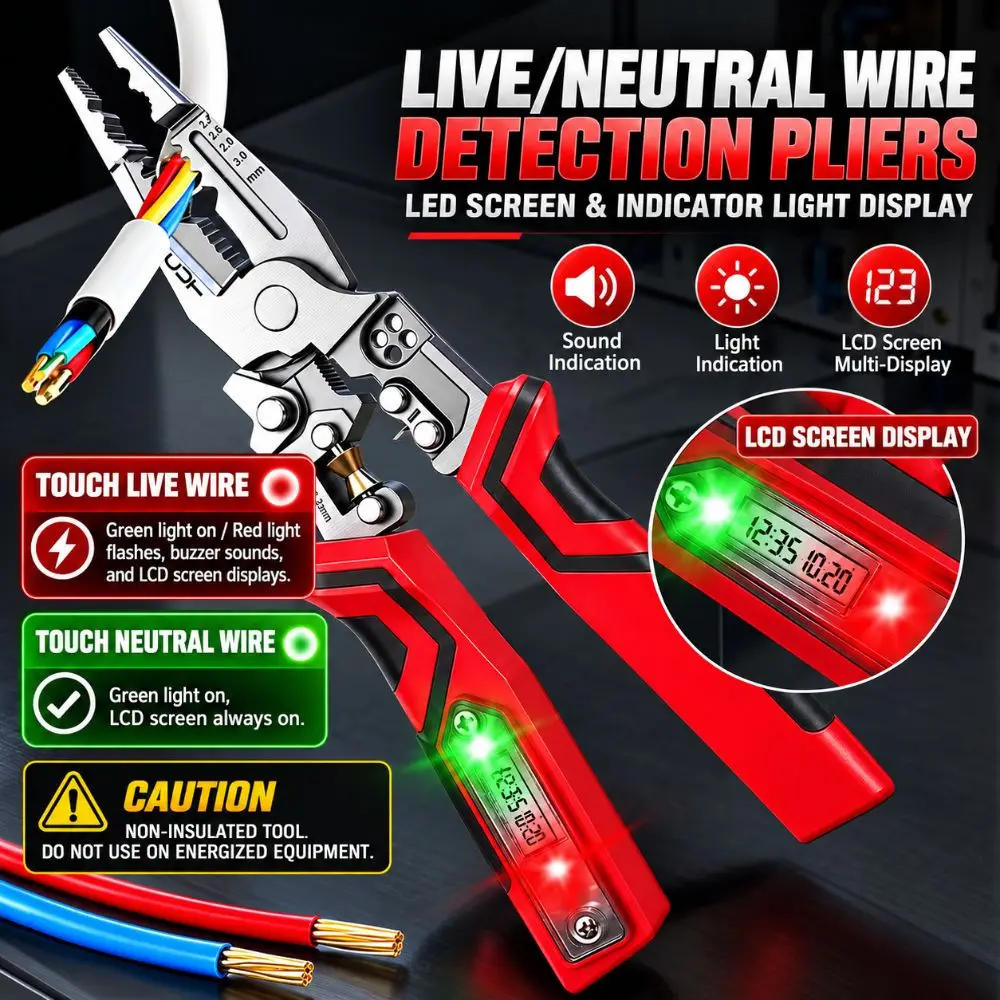 8in1 Wire Stripper Pliers Wire Splitting Digital Display Electrician Pliers Non Slip Cutting Function Wire Stripping Tool
