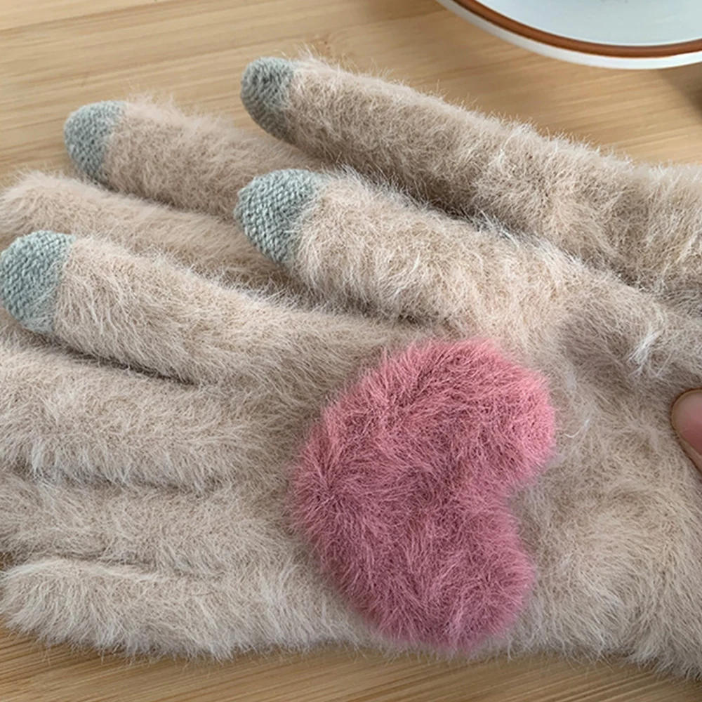 Gants à écran tactile résistants au froid pour femmes, mitaines unisexes en peluche Love Coussins, velours souriant, sports de plein air, cyclisme, hiver