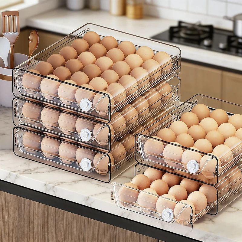 Large Egg Drawer Organizer – Clear Plastic Fridge Egg Dispenser
