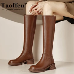 Taoffen 2023 Women Knee High Boots Real Leather Zip Winter Woman Shoes Fashion Daily Long Boots Female Footwear Size 34-39