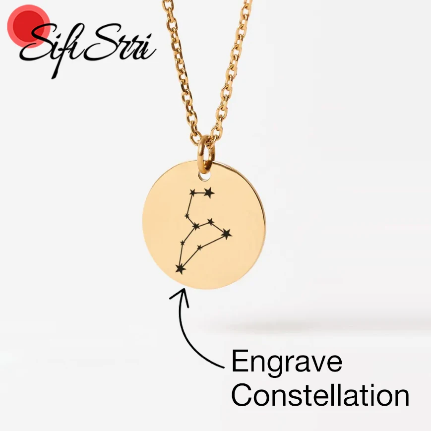 

Sifisrri Engrave Constellation Necklace for Women Stainless Steel Jewelry Custom Zodiac Sign Chain Personalized Birthday Gift