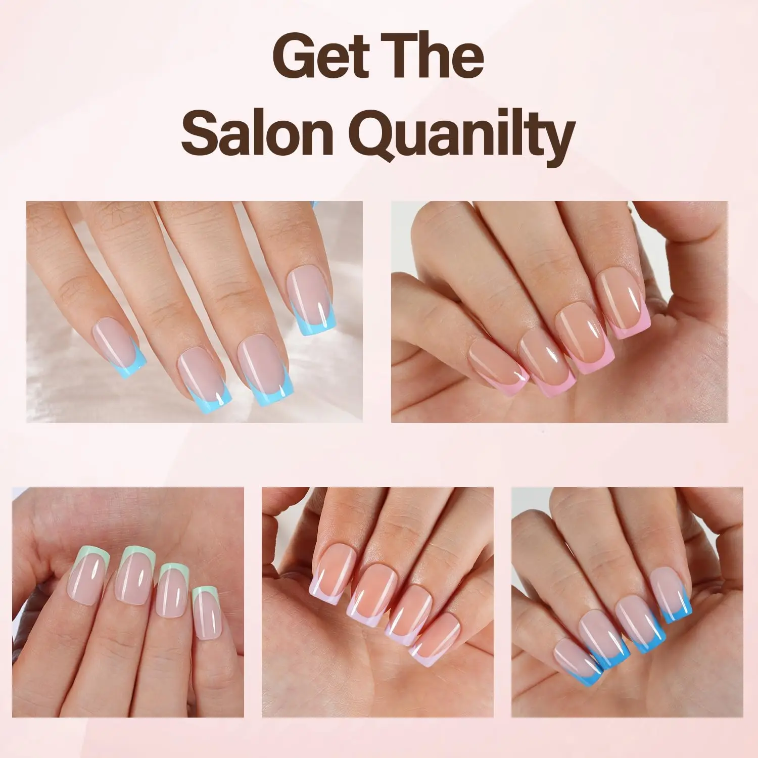 600 قطعة من أطراف الأظافر الجل الفرنسية المربعة القصيرة، مجموعة أدوات يدوية 20 لونًا مع مصباح الأشعة فوق البنفسجية، معطف علوي وغراء لفن الأظافر