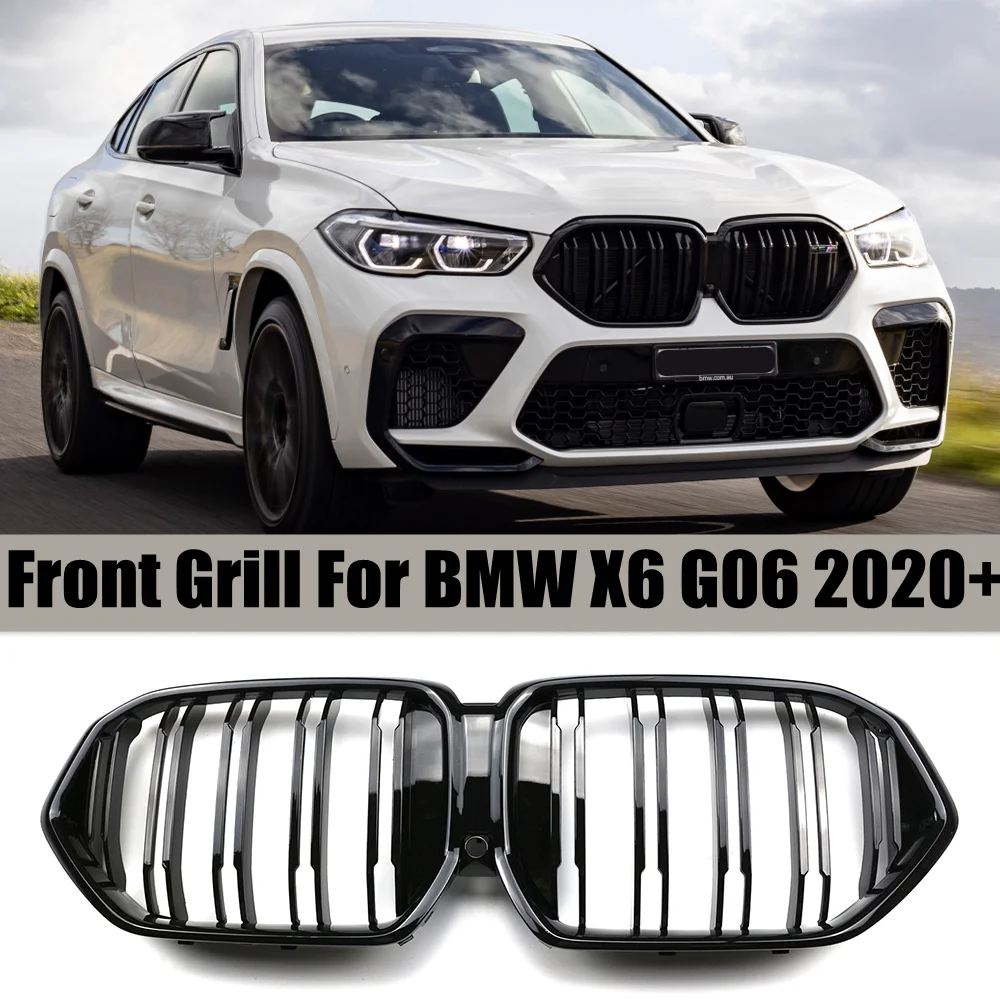 

Car Front Bumper Kidney Grille For BMW X6 G06 2020+ Racing Sport Grill Gloss Black Double Slat Replacement Radiator Grille Hood
