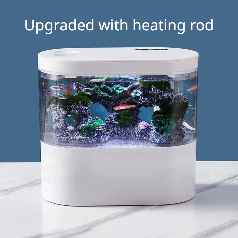 USB Aquarium with Water Pump and Self-Circulating Filter for Goldfish Tank: Mini Desktop Design with Heating Rod and LED Light