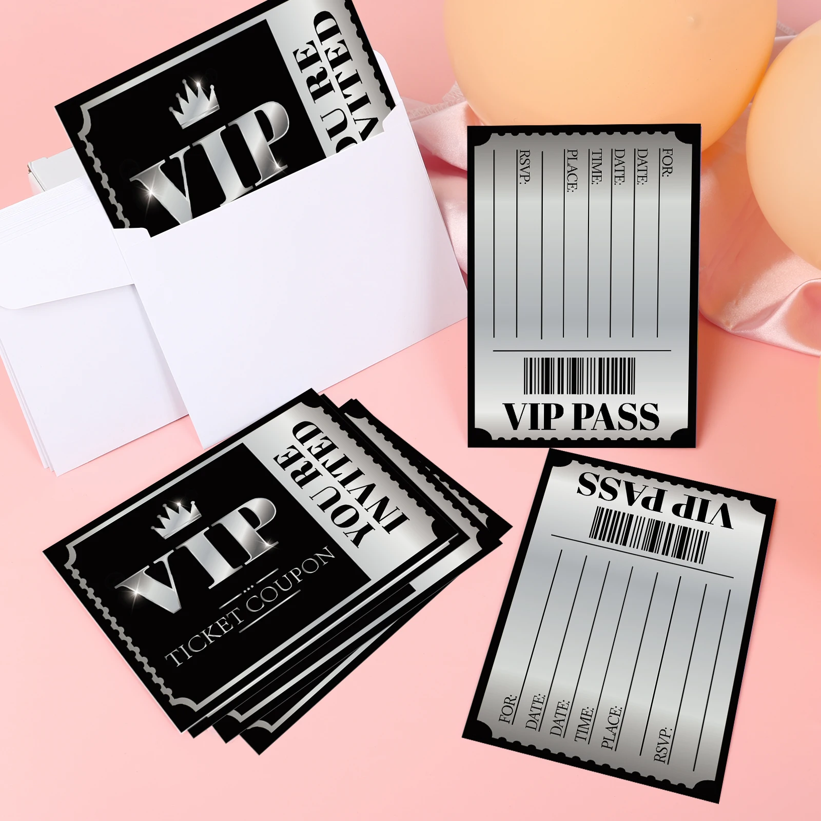 20 VIP party invitations, double-sided gold and silver, themed birthday celebration invitation cards, paper tickets for various view 5