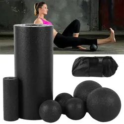 Ensemble de rouleaux de massage de yoga et de balle de fitness, rouleau en mousse pour le dos, auto-traitement myofascial, exercices de libération musculaire Pilates, 3 pièces, 5 pièces