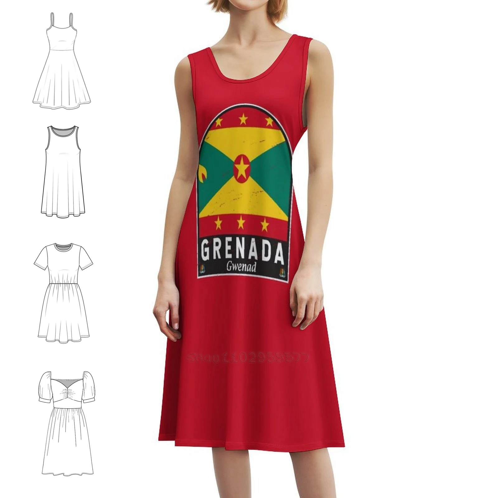 Grenada Flag Emblem Distressed Vintage Women's Hip Hop Streetwear Dress Graphic Print Party Club Wear Grenada Grenada Flag Flag