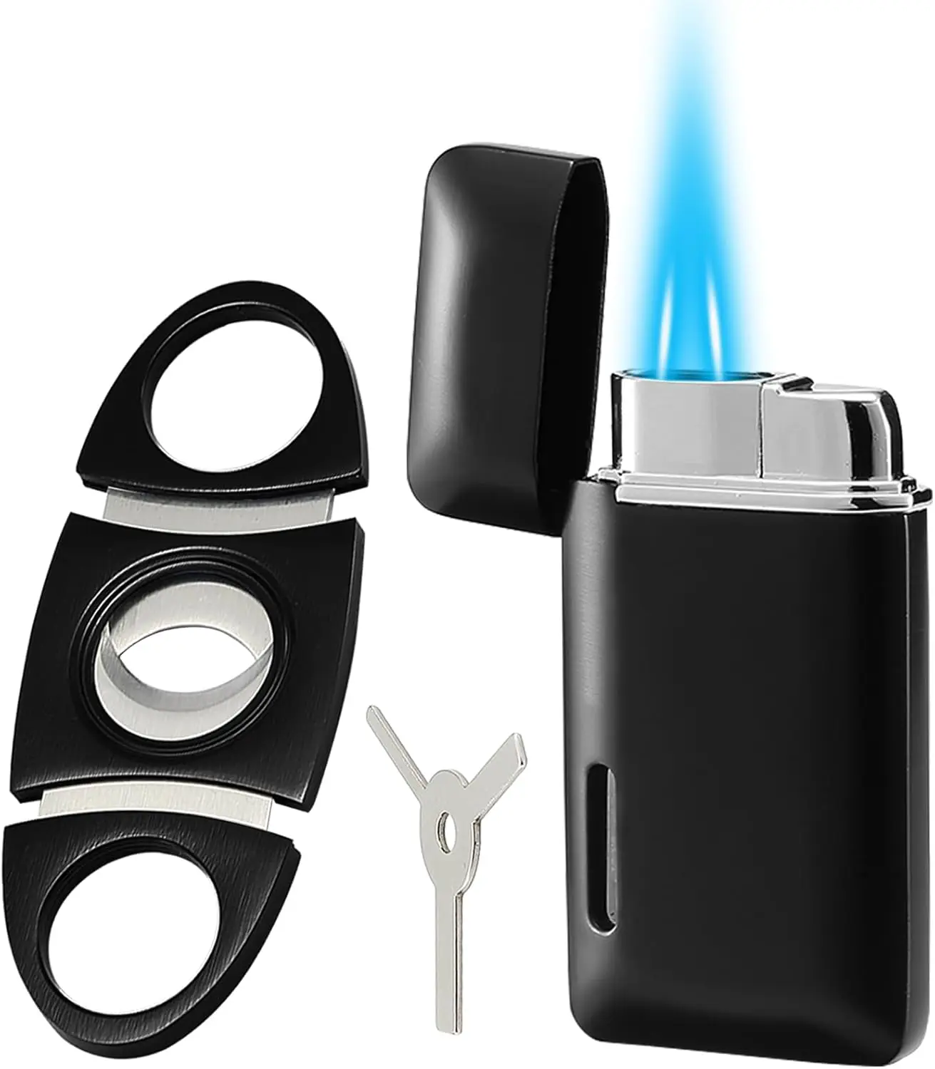 

Double Jet Flame Butane Torch Lighter with Adjustable Flame and Cutter Tool, Refillable Windproof Gas Lighter for Men