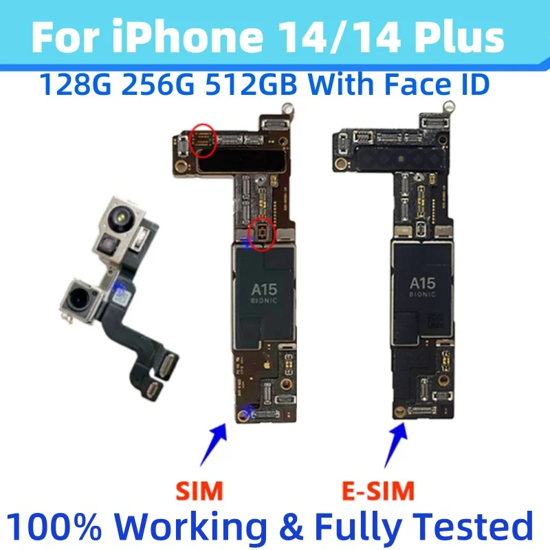 Fully Tested For iPhone 14 Pro Max Logic board Unlocked For iphone 14 Plus Motherboard No/With Face ID Clean iCloud mainboard