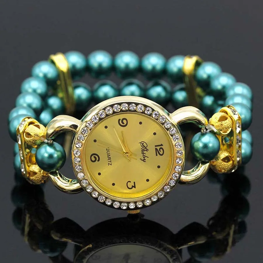 Shsby reloj de pulsera analógico de cuarzo con diamantes de imitación para mujer, relojes de vestir para mujer con perlas de colores, nuevo