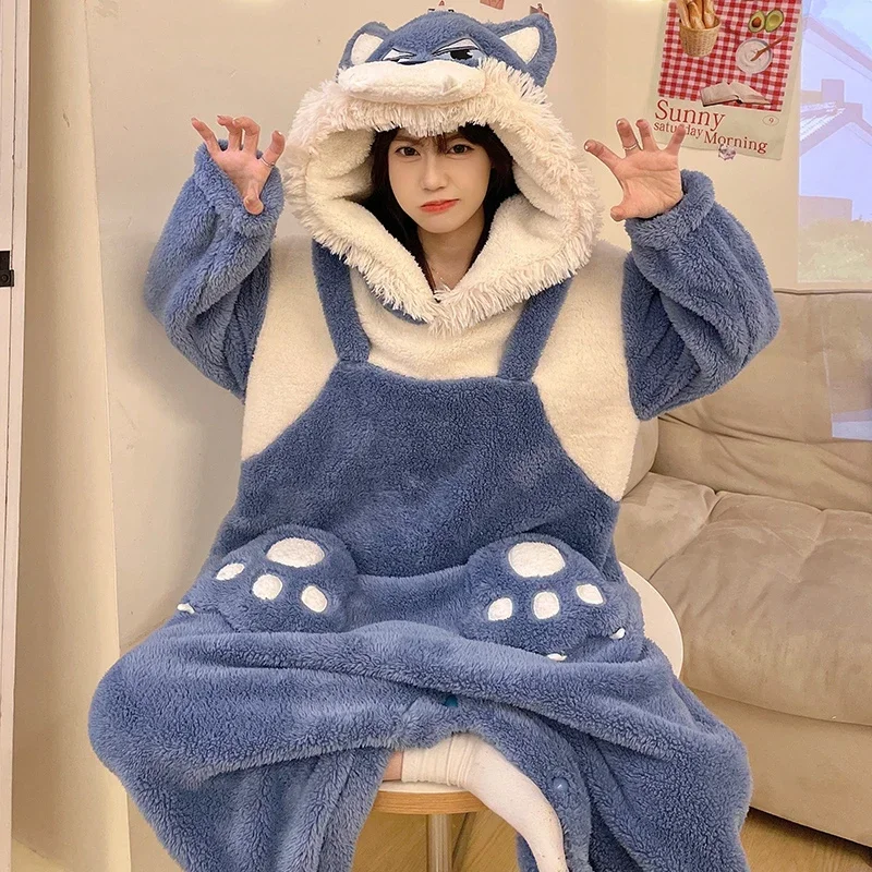 Kawaii Women Pajamas Jumpsuits Winter Thick Sleepwear Warm Animal Hooded Pyjamas Unisex Cosplay Onesie Soft  Nightwear