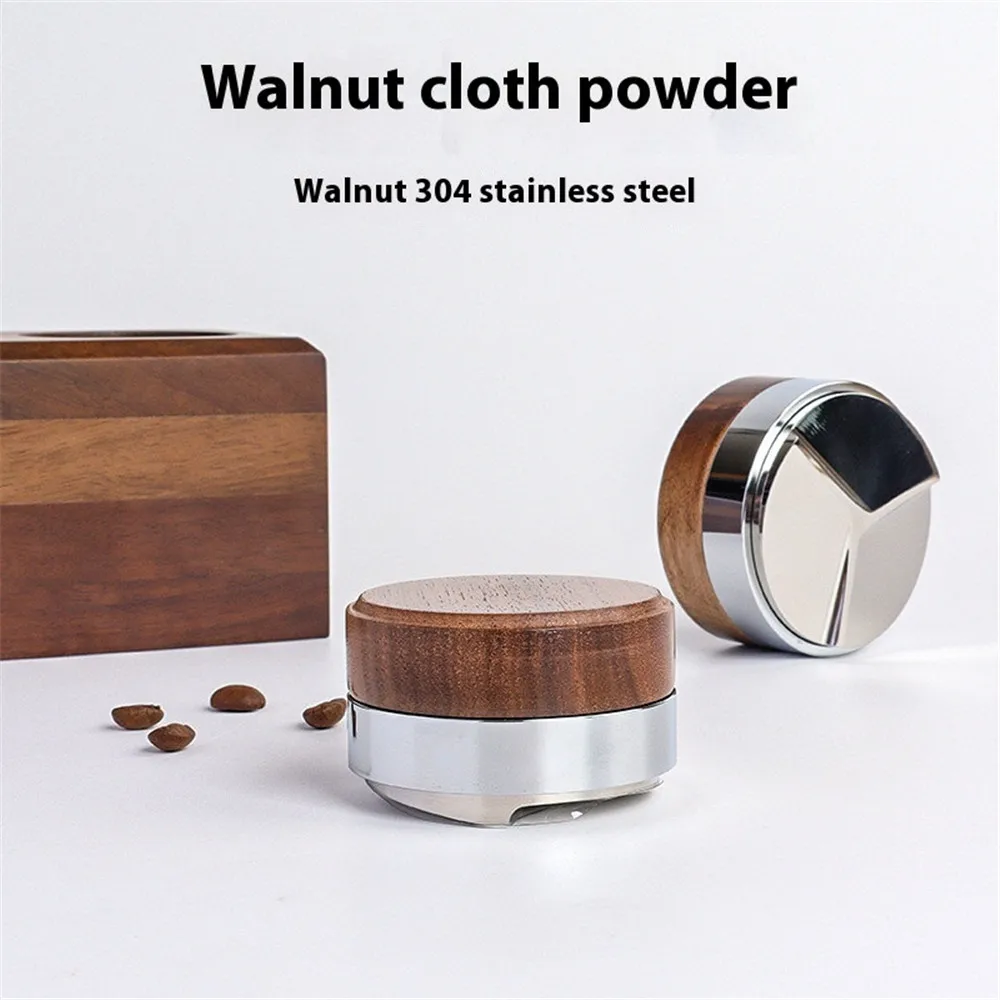 51 53.3 58.5mm Coffee Distributor 304 Stainless Steel Walnut Cover Head Espresso Leveler Fits for Portafilter Distributor Tool