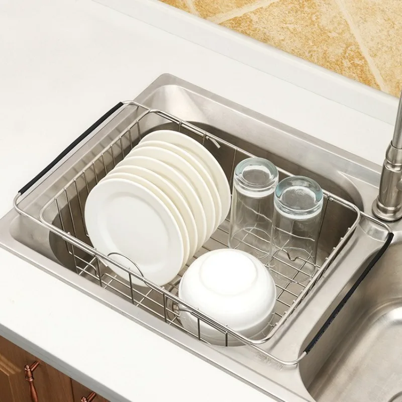 

Kitchen Storage Basket Stainless Steel Vegetable Washing Plate Vegetable and Fruit Washing Basket Stretchable Stainless