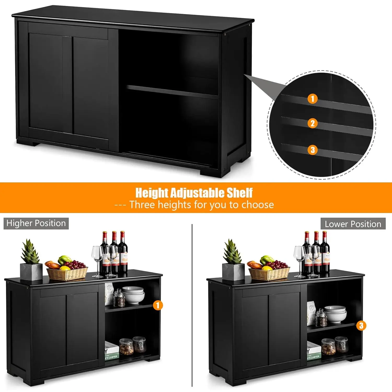Sideboard Buffet Cabinet, Wooden Kitchen Storage Cabinet with Adjustable Shelf, Sliding Barn Door, Accent Coffee, Customized