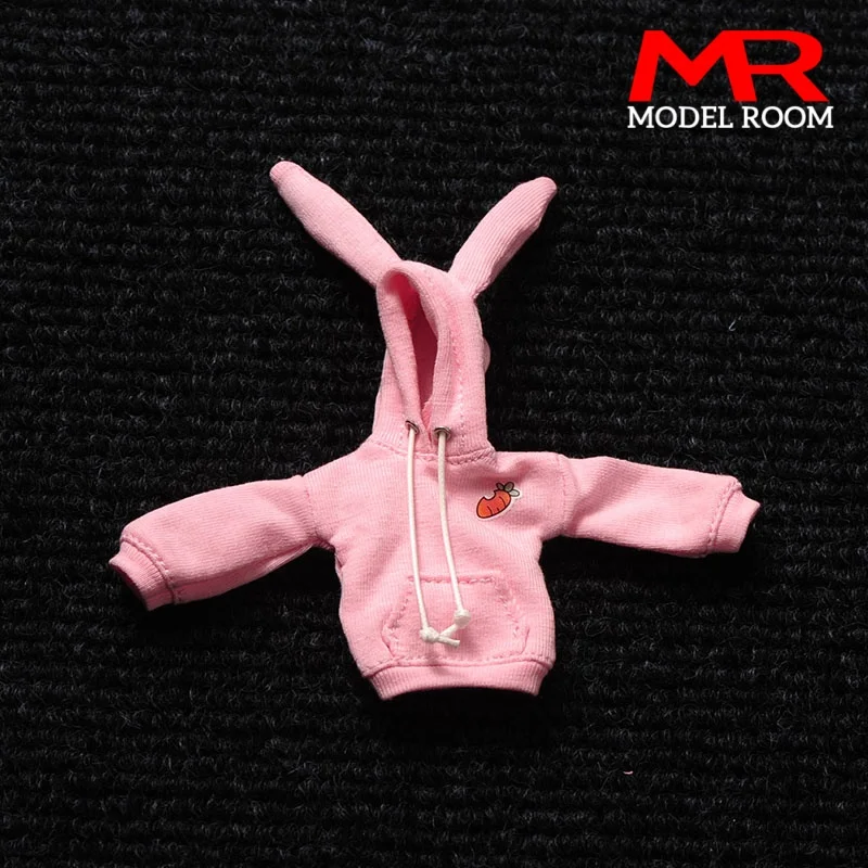 Escala 1/12 lindas orelhas de coelho moletons rosa roupas superiores modelo adequado para bonecos de corpo de figura de ação de soldado de 6 ''