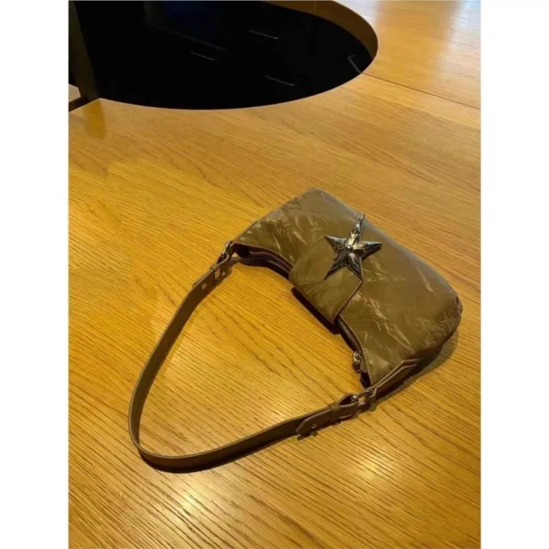 JIAERDI Vintage Star Y2k Bag Women New Hot Girls Leather Handle Underarm Bag Purse Female Retro Brown Shoulder Bag Handbag Chic