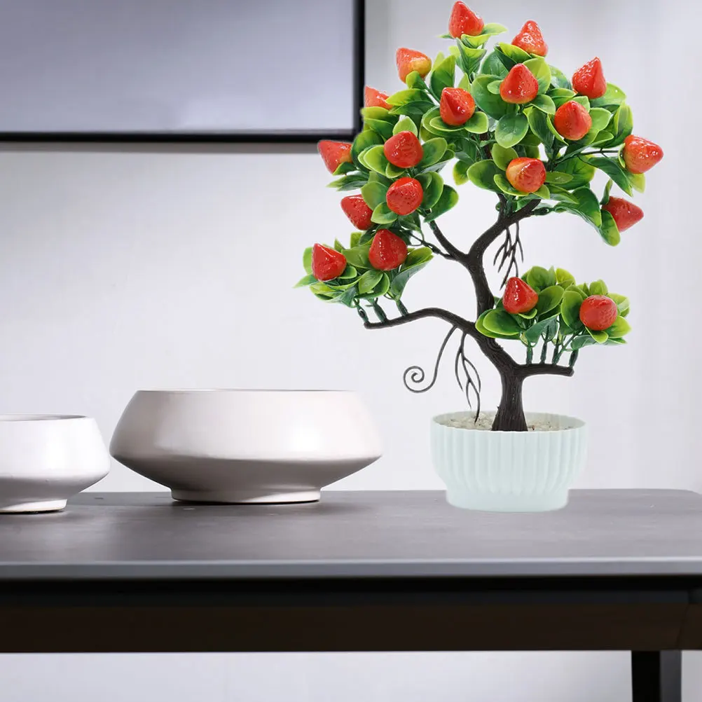 

2 Pcs Simulated Strawberry Tree Potted Plant Imitation Bonsai Ornaments Decoration Artificial Small Office Desk Plants Foam