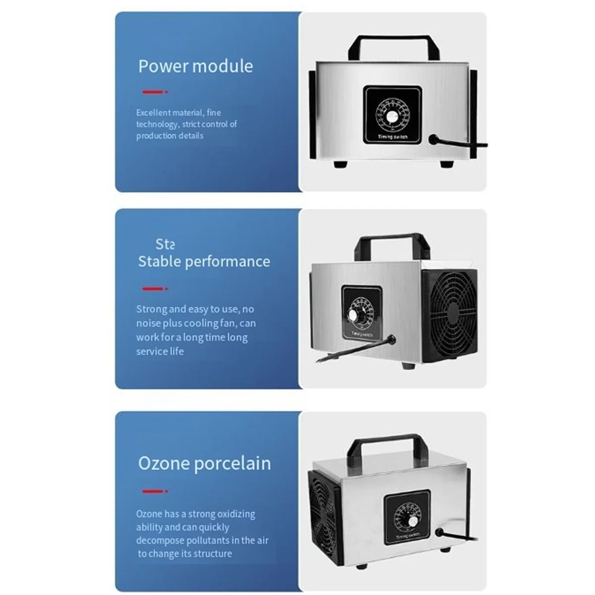 Generador de ozono caliente, generador de ozono comercial, máquina de ozono, eliminador de olores de 60 g/H, 220V, enchufe europeo