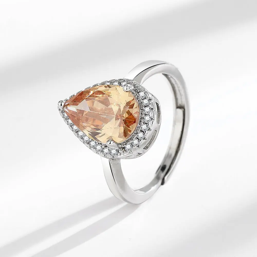 925 فضة برتقالي قطرة الماء الزركون خاتم أنيق خفيف فاخر مجوهرات بسيطة