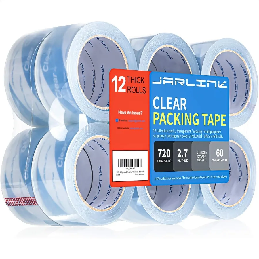 

Удобная упаковочная лента, 12 рулонов, сверхмощная упаковочная лента для транспортировки, движущаяся герметизация, толщина 2,7 мил, ширина 1,88 дюйма, 60