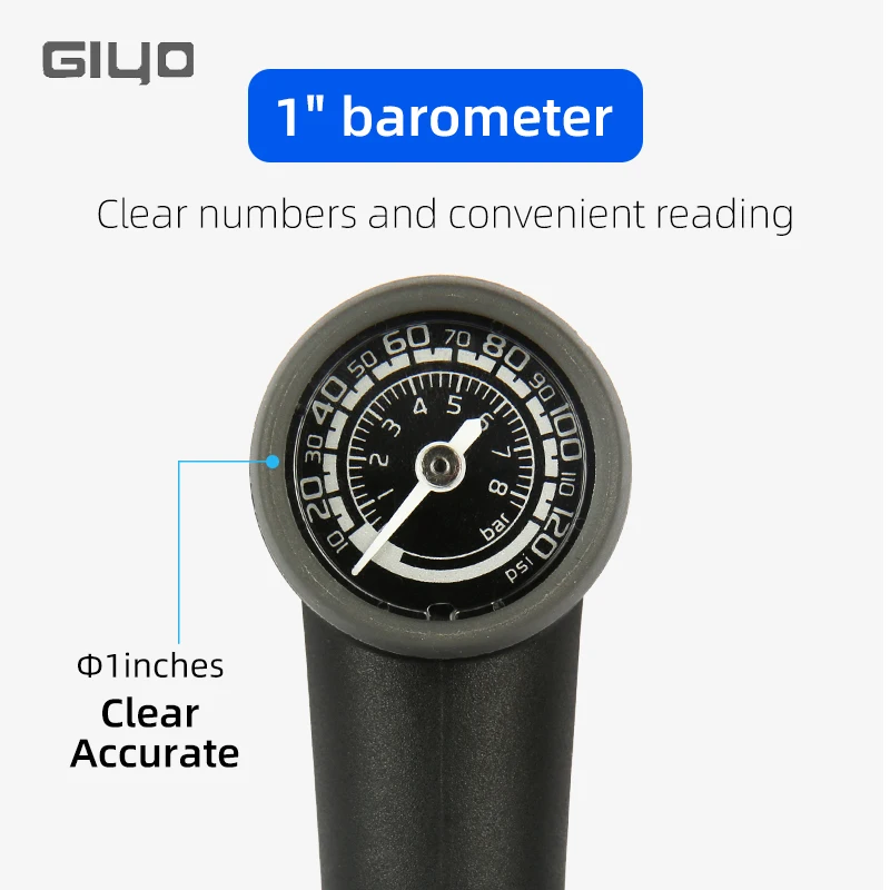 GIYO 120psi MTB Bicycle Pump Road Bike Tire Inflator HP/HV Model Inflate Schrader Presta Valve Convertible Hand Pump with Guage