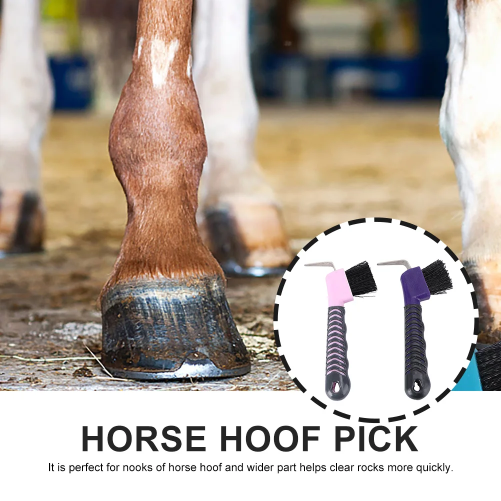 2 قطعة اختيار حافر الحصان مع فرشاة قبضة مرنة مادة PP Tpe متينة لأدوات تهذيب الحصان الفعالة #4